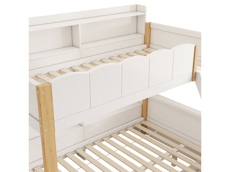 Lit superposé 90x200 et 140x200 cm avec étagères et 2 tiroirs Fay Lum - Conforama E