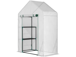 Serre extérieur 2 étagères, porte enroulable zippée, acierpe 140 gm², plantesfleurs, 143x73x195 cm, blanche.