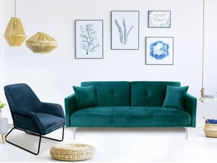 Canapé droit convertible <strong>MENZZO</strong> <strong>Carla</strong> 3 places Velours vert