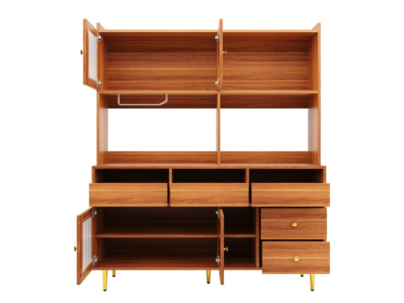  Armoire haute de restaurant moderne – porte en verre changhong, range-verres à vin, rangements étagés, bois et dorures  - Conforama A