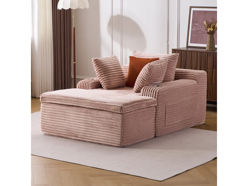  Canapé droit pliant avec méridienne  - porte-gobelets, mousse haute densité, velours côtelé rose  - Conforama C