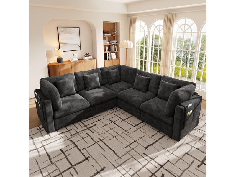 Canapé d'angle en forme de l ,5 places,tissu chenille confortable,226x226x81,gris  - Conforama D