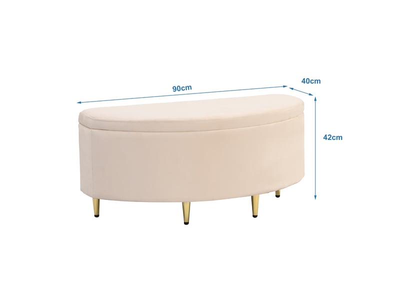  Banquette rembourrée 90 x 40 x 42 cm en velours avec rangement beige chicfurn  - Conforama D