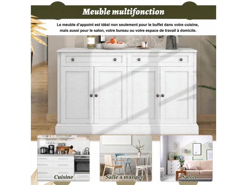  Meuble de cuisine muvano, buffet 4 portes et 2 tiroirs, blanc cassé, 150 × 40 × 86 cm  - Conforama R