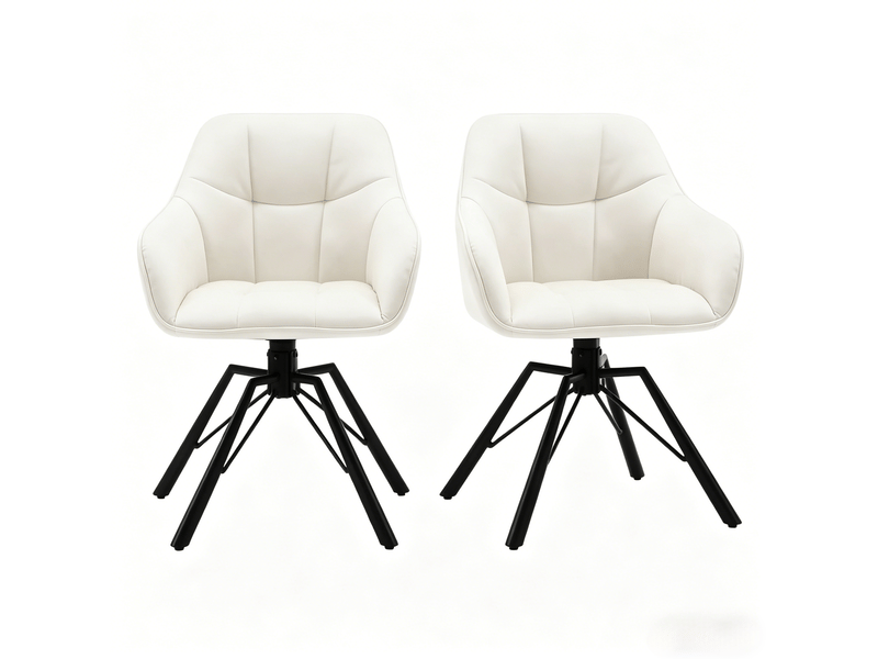  Chaise de salle à manger pivotante 57x50x82,5cm, blanc crème, métal, accoudoirs, dossier  - Conforama A