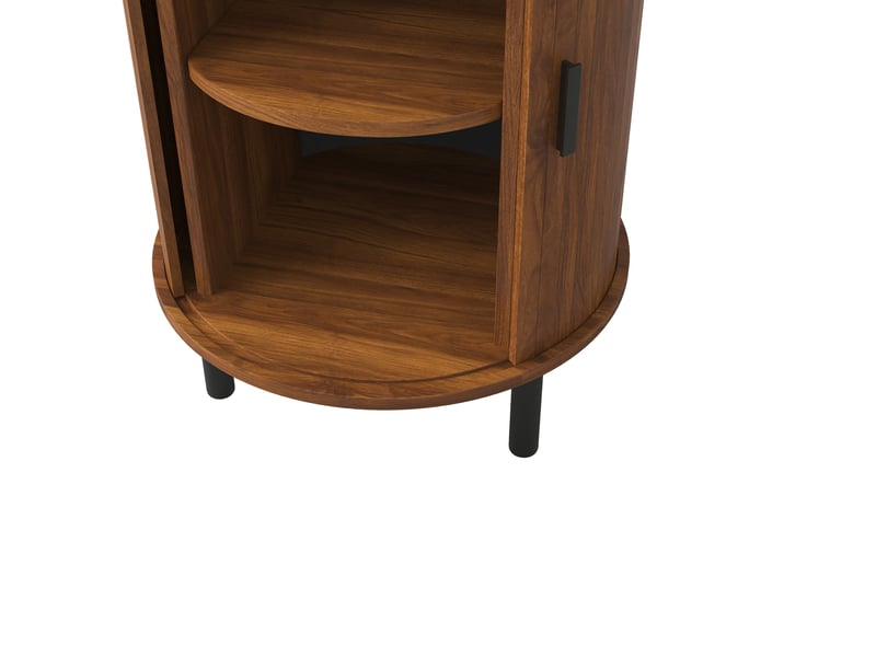  Table de chevet ronde avec 1 porte coulissante et 1 étagère, en mdf et panneaux, noyer, 48 × 48 × 65 cm  - Conforama E