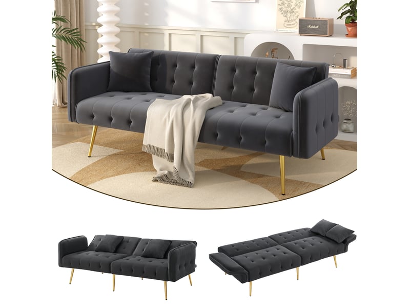  Canapé-lit 2 places modenvie en velours gris antique 178 x 82 cm dossier et accoudoirs réglables  - Conforama D