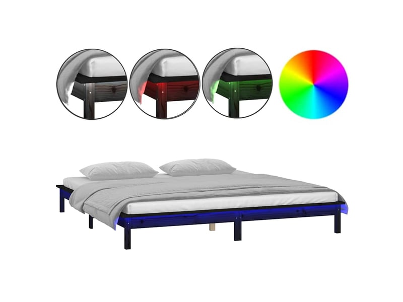  Lit double- lit adulte -  cadre de lit à led sans matelas noir 120x190 cm bois massif  - Conforama A