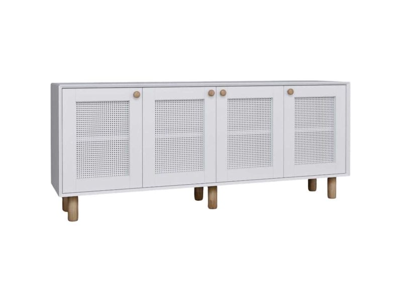  Buffet 4 portes en aggloméré bohemian blanc avec cannage blanc (4 portes)  - Conforama A