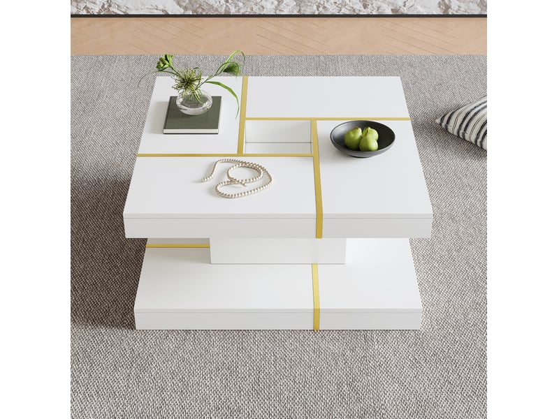  Table basse 80x80x38 cm en panneau de particules à deux niveaux blanche chicfurn  - Conforama C