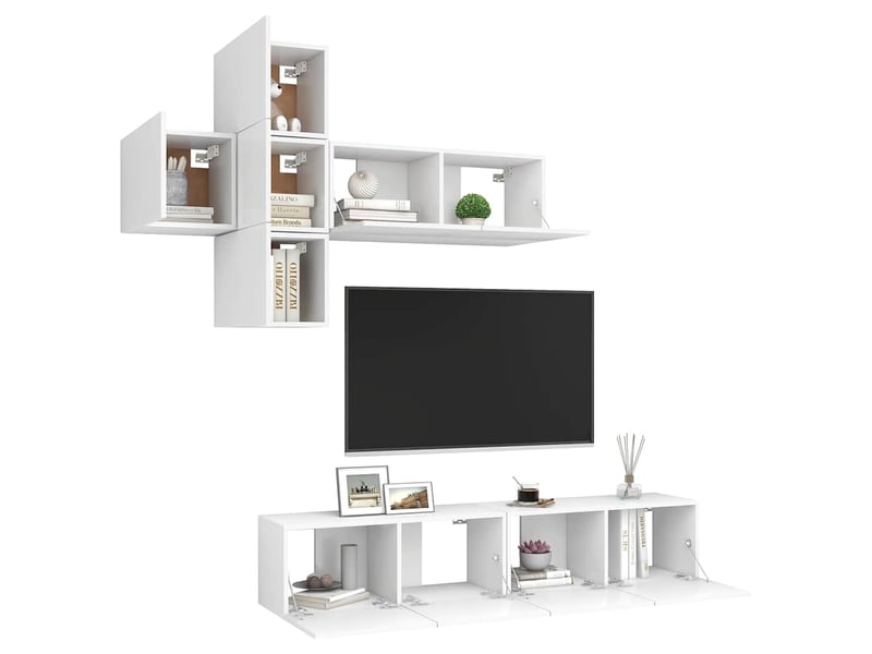  Ensemble de meuble tv - banc tv - meuble de rangement 7 pcs blanc bois d'ingénierie  - Conforama C