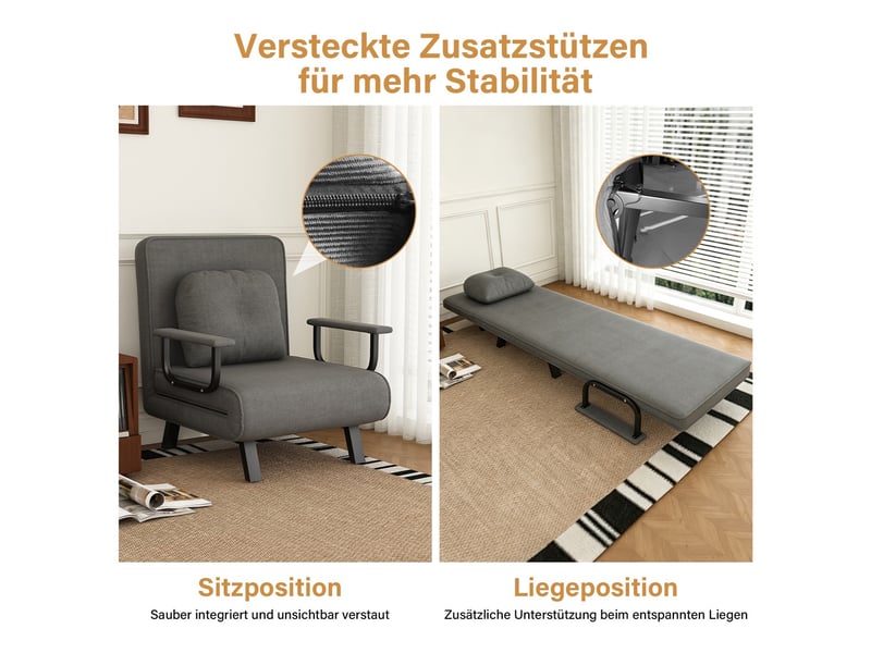  Fauteuil de relaxation convertible 60 x 60 x 80 cm – dossier réglable 5 positions lit 180° – chenille – gris  - Conforama E