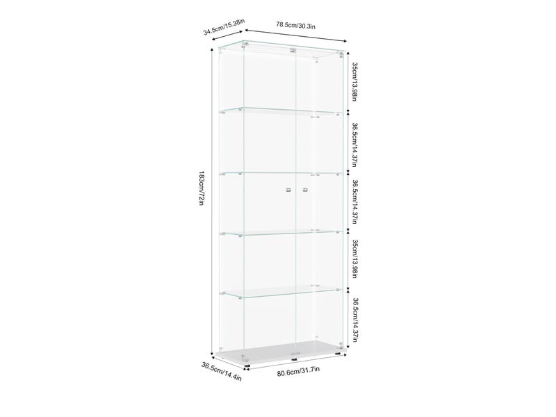  Vitrine de présentation 5 niveaux en verre blanc - armoire de vitrine verre verrouillable avec bande led et étagères pour collection  - Conforama B