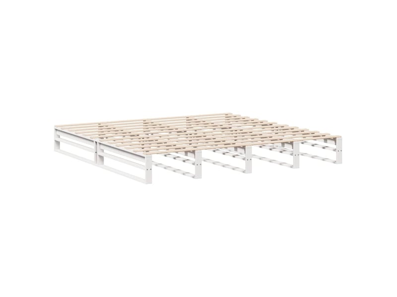  Lit double- lit adulte -  cadre de lit sans matelas blanc 200x200 cm bois massif de pin  - Conforama B