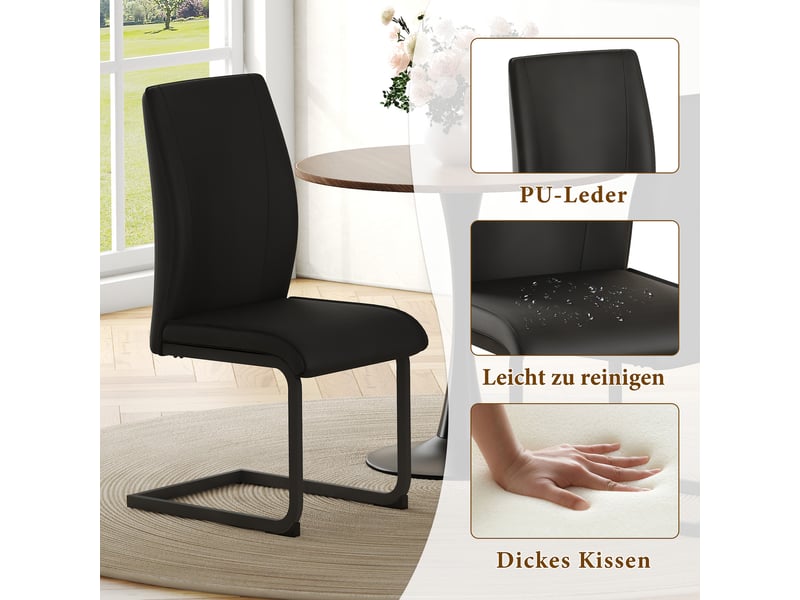  Chaises de salle à manger lot de 2 avec dossier ergonomique  - pieds antidérapants cuir synthétique noir  - Conforama E