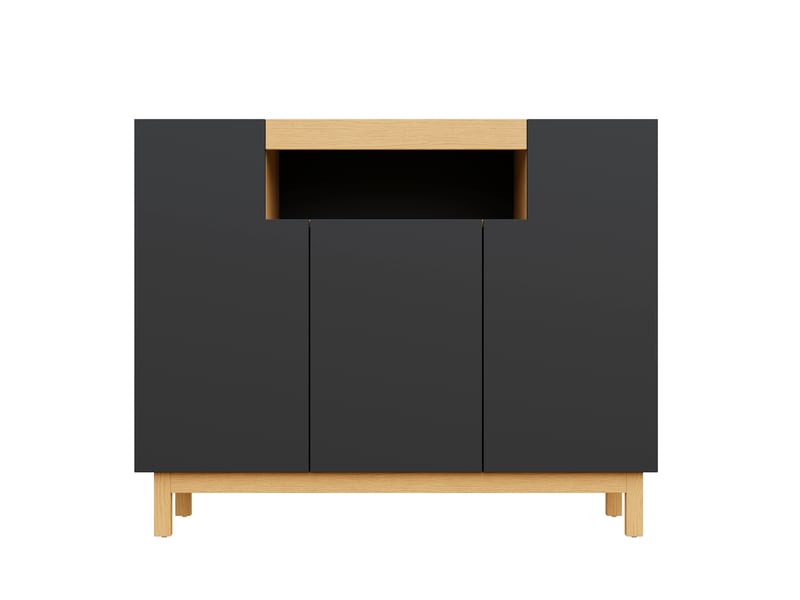 Buffet noir 120.5x42x96 cm meuble bas 3 portes avec compartiment central ouvert - Conforama A