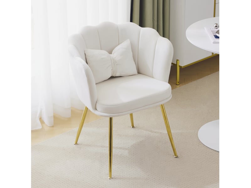  Lot de 6 chaises design 63x58x77 cm, dossier pétale, coussins, pieds en métal doré, velours beige  - Conforama B