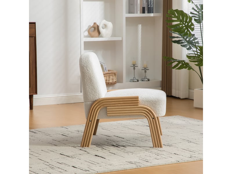  Fauteuil en tissu chenille ivoire, pieds en bois massif W5171P420576 - Conforama B