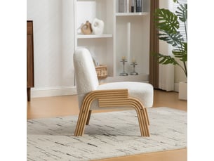Fauteuil en tissu chenille ivoire, pieds en bois massif
