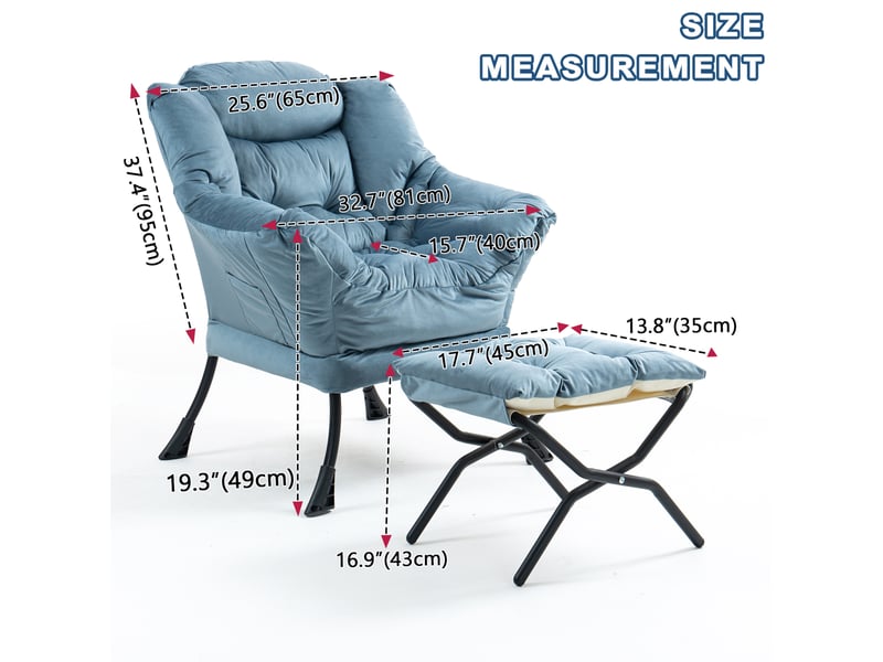  Fauteuil relax bleu clair avec repose-pieds pliable, appui-tête rembourré et poche latérale pour votre intérieur  - Conforama C