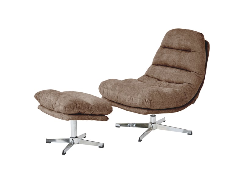 Fauteuil rotatif themis 1 place + repose-pieds tissu marron  - Conforama A