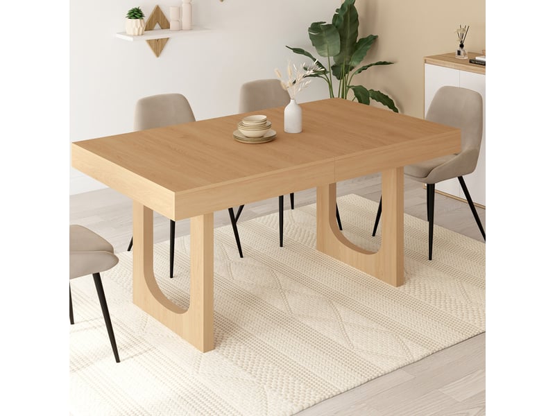Table à manger extensible rectangle aloise 4-8 personnes pied arc bois effet hêtre 160-200 cm  - Conforama D