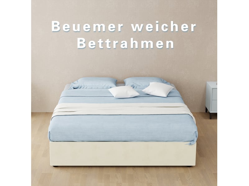  Sommier coffre 140x200 cm avec matelas, velours beige  - Conforama E