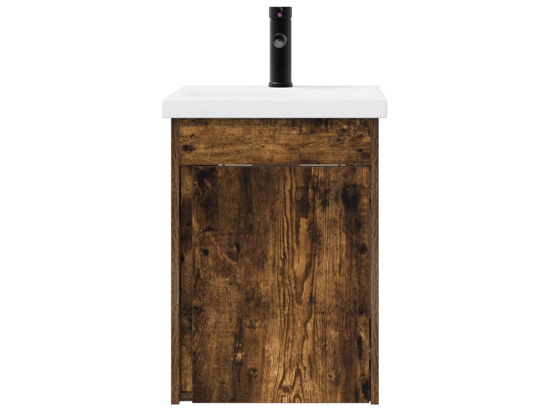 Meuble de rangement salle de bain avec robinet chêne fumé shl2657 - Conforama E