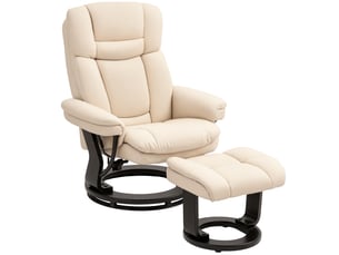Fauteuil inclinable avec repose-pieds, fauteuil réglable, revêtement en similicuir, fauteuil rembourré avec dossier rabattable, blanc crème