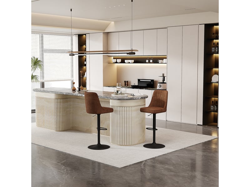 Lot de 2 tabourets de bar réglables,44x44 cm,tissu et métal noir,marron - Conforama B