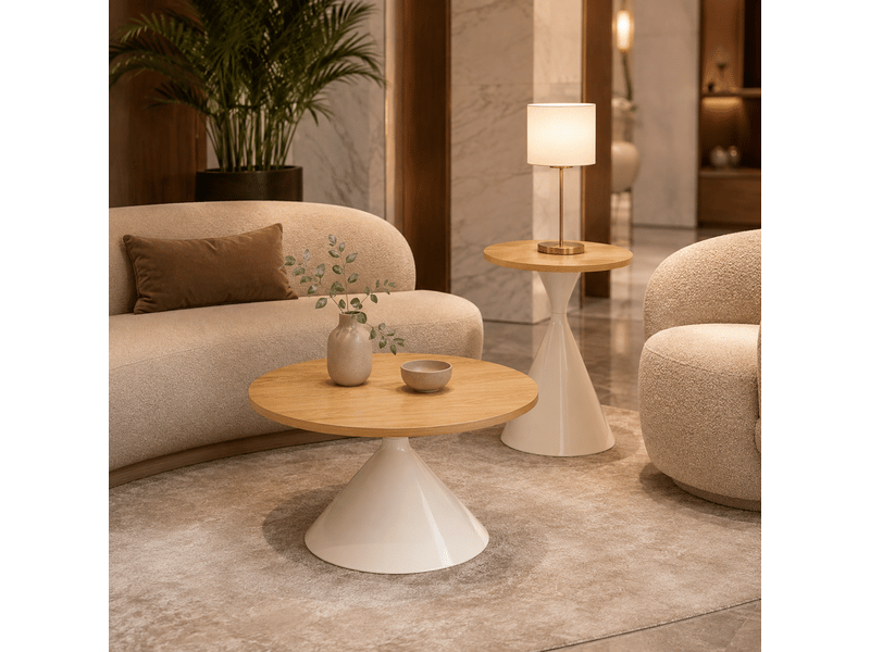  Set de tables basses rondes en mdf et métal pour salon ø70×40 cm et ø50×50 cm bois  - Conforama C