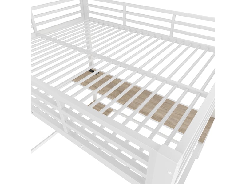  Lit mezzanine enfant 140x200 cm avec led, bureau et usb, métal et mdf, blanc, sans matelas  - Conforama E
