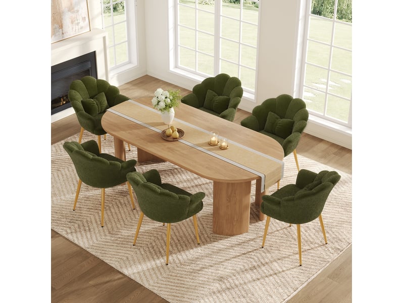  Lot de 6 chaises de salle à manger 64 x 65,5 x 85 cm vertes, tissu peluche, accoudoirs et coussins  - Conforama B