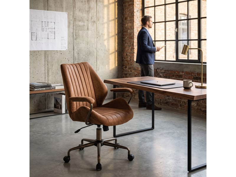  Havana - fauteuil de bureau 45 x 92 x 37 cm, style industriel chic, en daim avec piètement étoile en bronze brossé  - Conforama B
