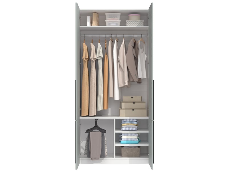  Armoire avec penderie, porte-pantalons coulissant et 4 niches de rangement pour chambre grise 90 × 50 × 200 cm  - Conforama A