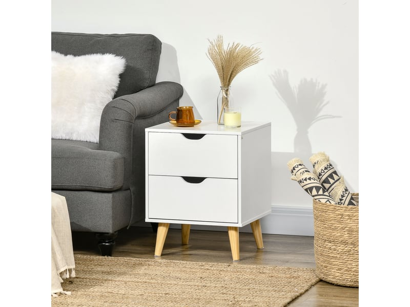  Table de chevet table de nuit avec 2 tiroirs, style scandinave pour chambre à coucher, salon, 40 x 35 x 50,5 cm, blanc  - Conforama D