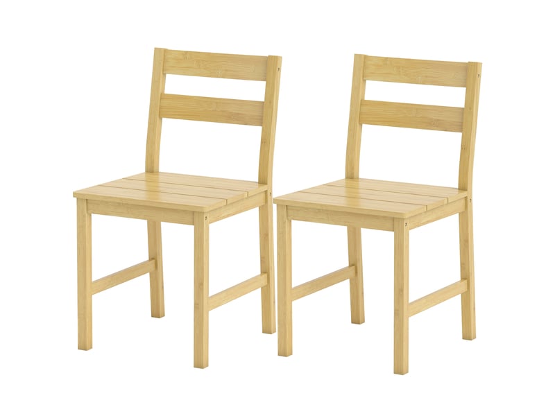 Lot de 2 chaises de salle à manger en bambou avec dossier courbé et assise à lattes couleur bois naturel  - Conforama E