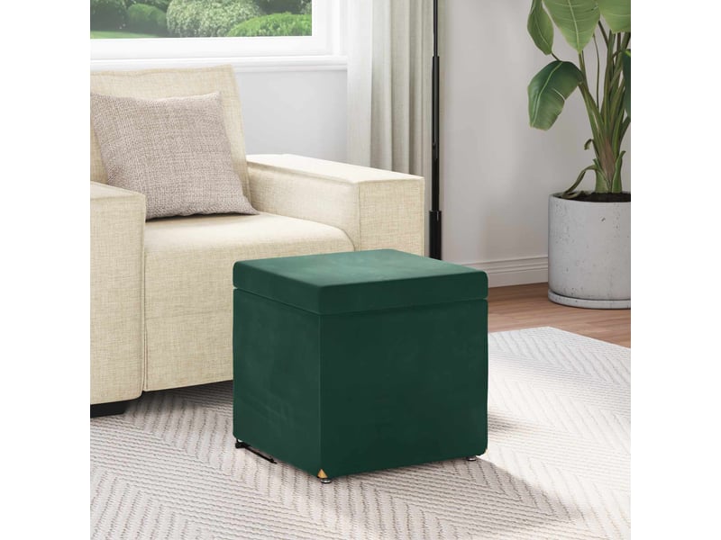  Tabouret bas, ottoman vert foncé 41x41x40 cm velours et bois composite  - Conforama C