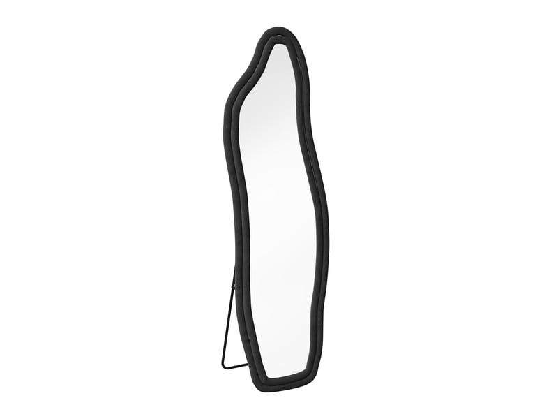 Miroir corps-entier 140x45cm - miroir sur pied asymétrique, au design vague avec cadre en tissu - noir - Conforama A