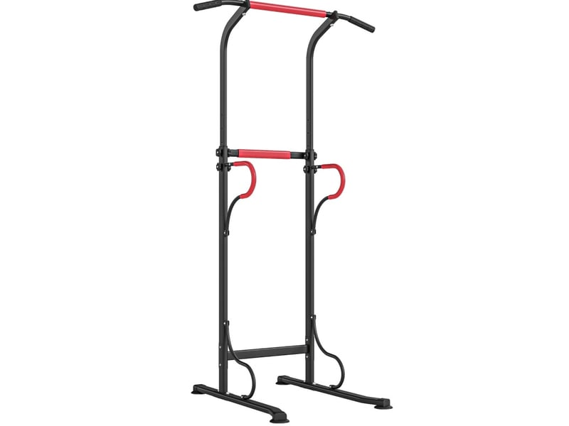  Tour de musculation réglable 98 x 84 x 171-219 cm noire et rouge, cadre en acier, barre de traction et dips  - Conforama A