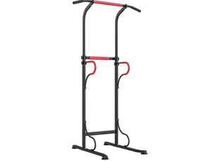 Tour de musculation réglable 98 x 84 x 171-219 cm noire et rouge, cadre en acier, barre de traction et dips
