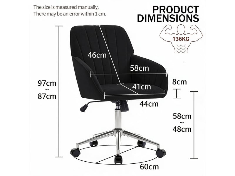  Chaise de bureau pivotante réglable avec dossier ergonomique - lpospi - assise épaisse en velours noir  - Conforama D