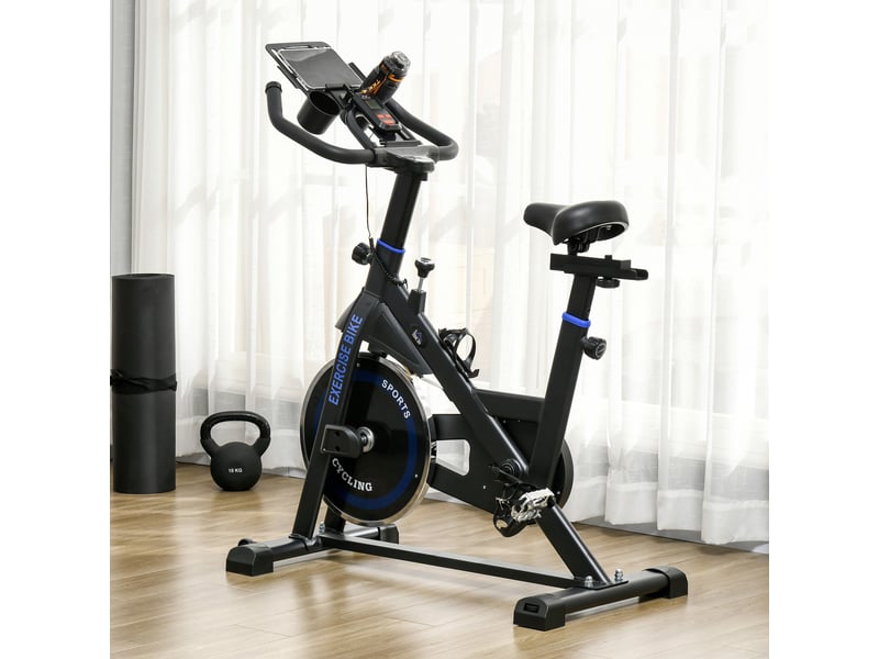  Vélo d'appartement avec résistance réglable, volant d'inertie de 8 kg, écran lcd, guidon et selle réglables, bleu  - Conforama D