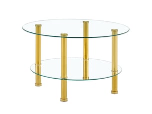 Table basse ronde 70x70x42 cm à 2 niveaux en verre trempé, style moderne, pour salon, métal doré, élégante, transparent