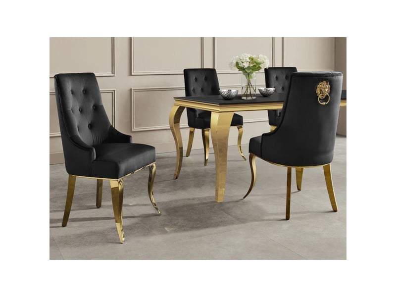 Lot de 2 chaises baroques velena en velours noir capitonné avec pieds dorés  - Conforama B