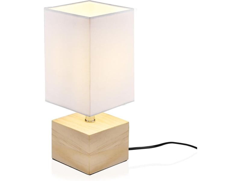  Lampe de chevet décoration moderne [ampoule e14 incluse] en bois, éclairage chambre (blanc) - r  - Conforama A