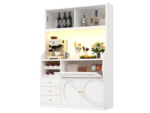Armoire blanche 120cm, led rgb app, portes verre coulissantes, porte-vin, portes relevables, 3 tiroirs, cuisine et salle à manger