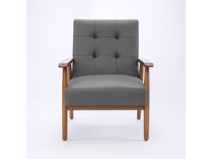 Fauteuil de salon en cuir - cuir véritable respirant - accoudoirs confortables - bois d’hévéa massif - style scandinave