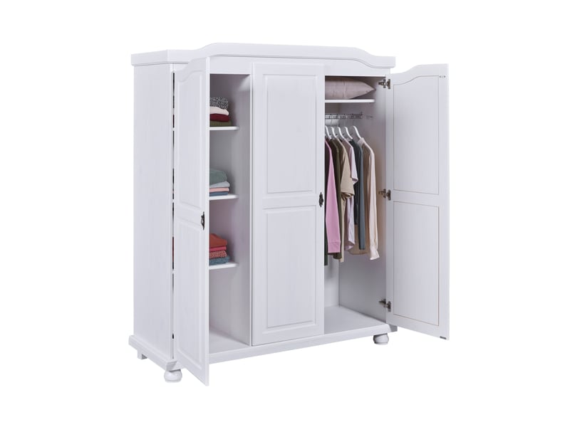  Armoire 3 portes en pin massif blanc - chambery  - Conforama D
