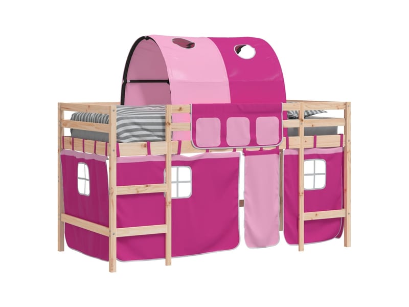  Lit mezzanine enfants - lit jeune avec tunnel sans matelas rose 80x200 cm  - Conforama D
